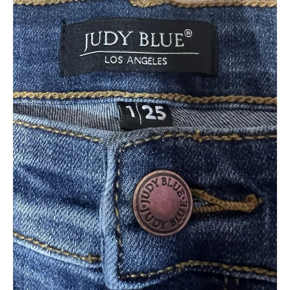 Judy Blue Women 1/25 Boyfriend Jeans Blue Relaxed Distressed Stretch Zipper - Picture 3 of 13